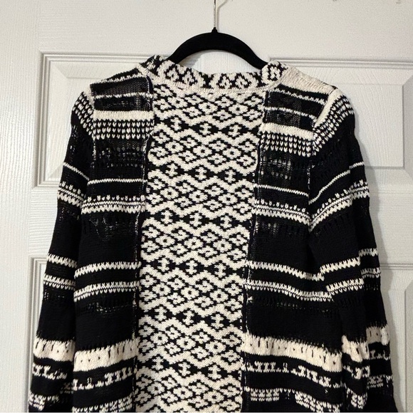 Free People Knit Cardigan V Neck Double Button Sweater, Black/White Size L - Picture 7 of 16